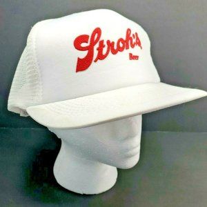 Vintage Strohs Beer White Trucker Snapback Hat